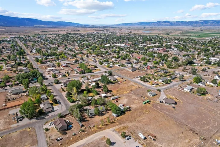 Aerial perspective of a residential community with established street networks