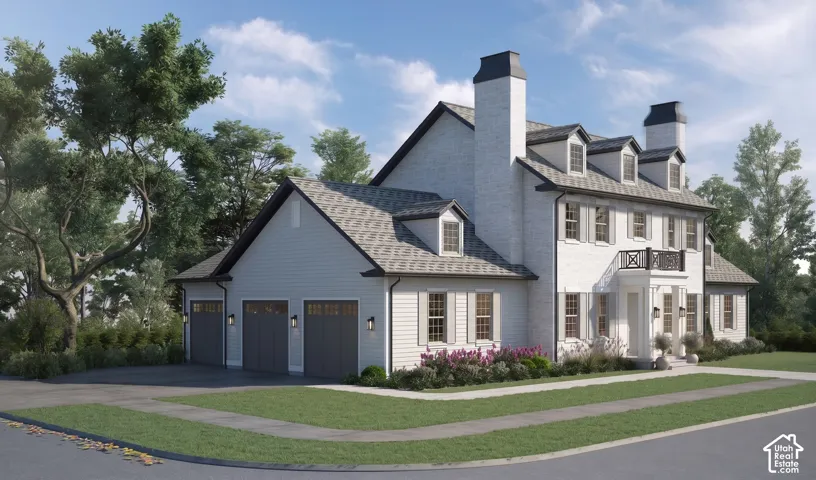White brick exterior with gray siding