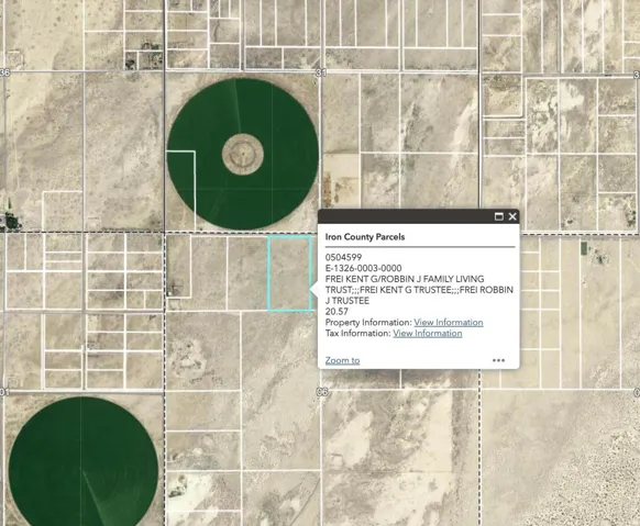 Real Estate Parcel Map, Information Overlay. Displaying property identification details, owner information, and acreage for the property