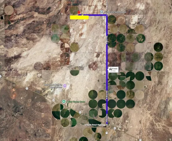 Satellite Map. Illustrating the location and surrounding area of the property, with a highlighted route and travel time indication