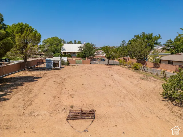 Expansive lot featuring a level terrain, perimeter fencing, mature trees and grape vines.