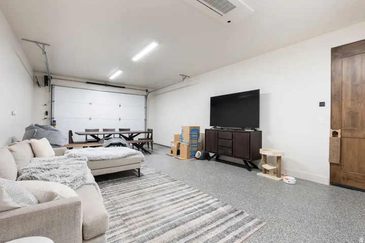 White garage door with overhead track system