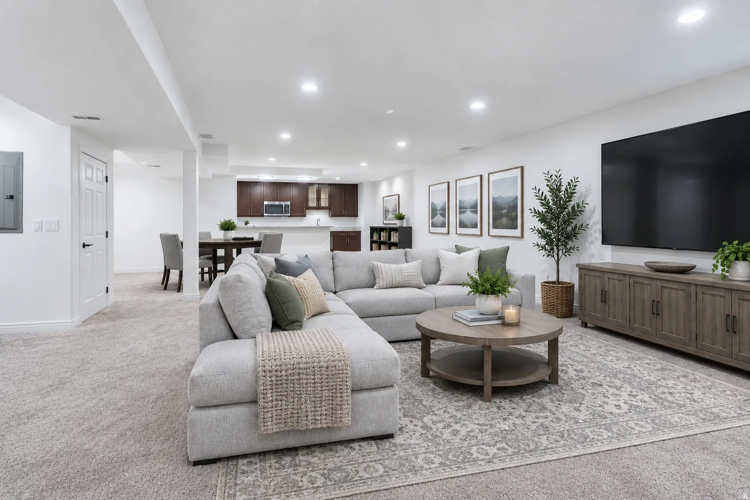 Virtually staged to show the potential for a spacious family and media room.