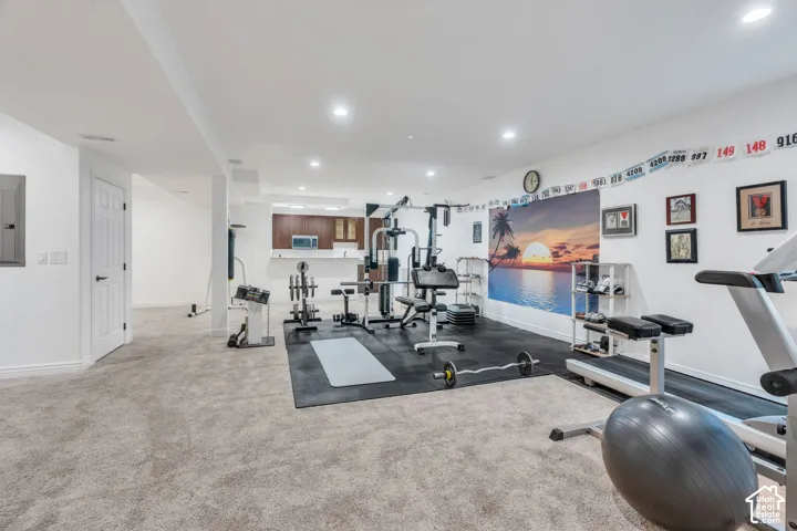 Open basement layout offers exceptional flexibility for recreation, entertaining, and relaxation.  All the fitness equipment shown is included!