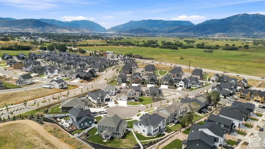 Expansive neighborhood featuring various architectural styles, manicured landscaping, and mountain backdrop