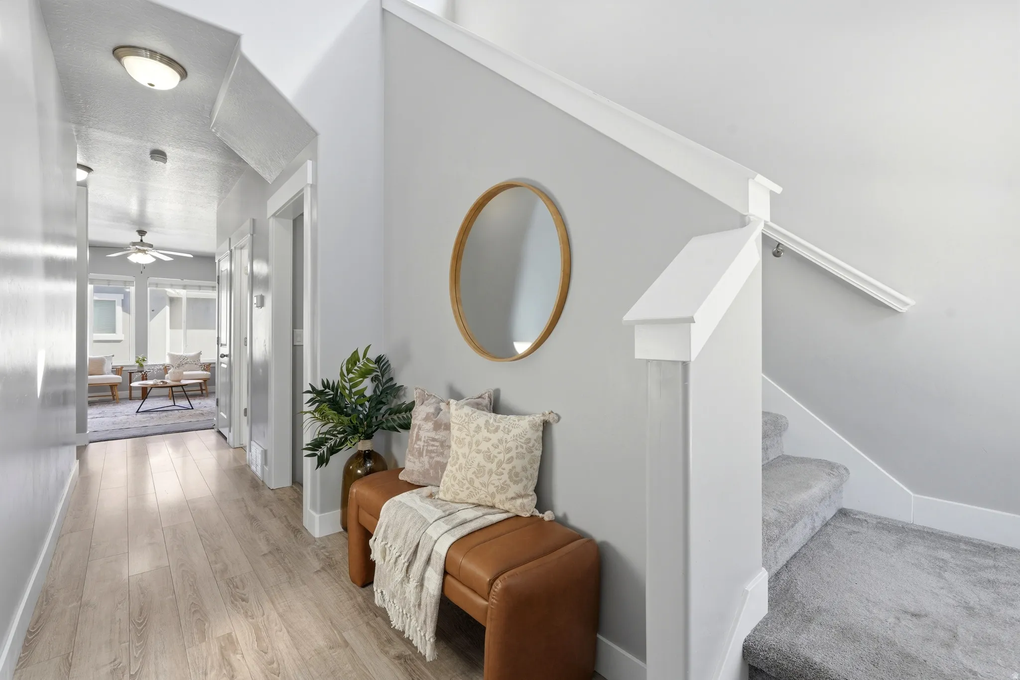 Light wood-finish flooring in the hallway