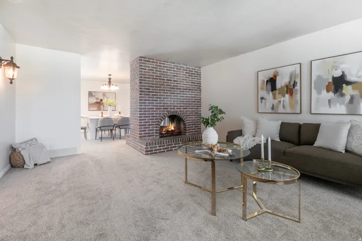 Brick fireplace with a curved firebox