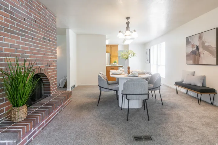 Brick fireplace with arched firebox