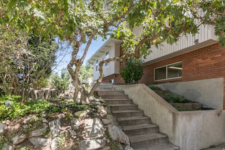 Concrete staircase leading to the residence