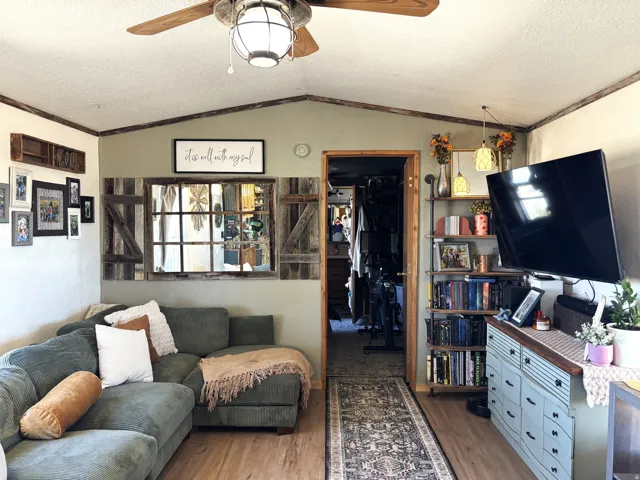 Wood-finish flooring throughout the living space