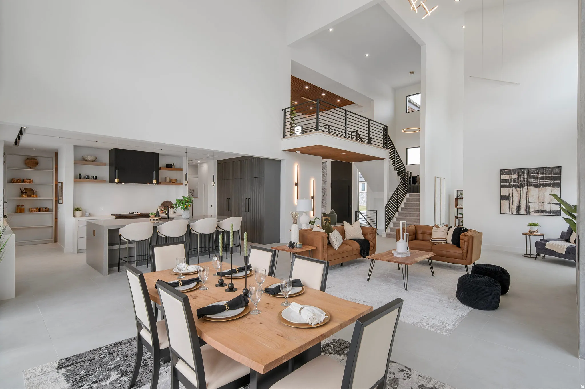 Expansive open-concept living area with soaring ceilings
