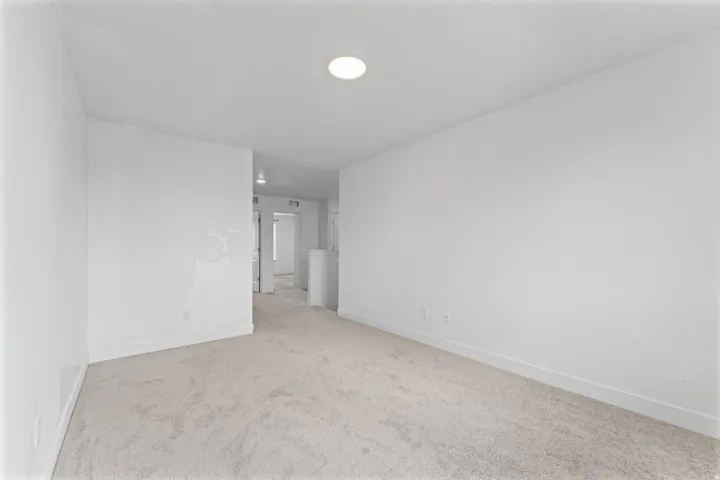 Recessed ceiling lighting, light-toned carpeting, and white wall finishes