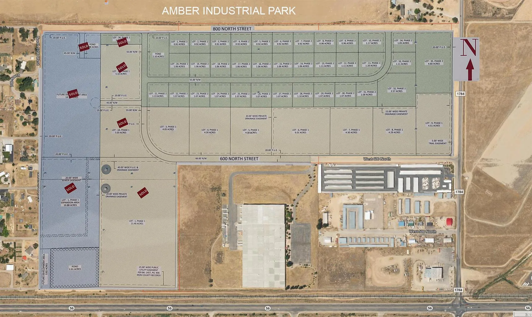 Industrial Park Map. Illustrating lot divisions, acreage, and transaction status within the property