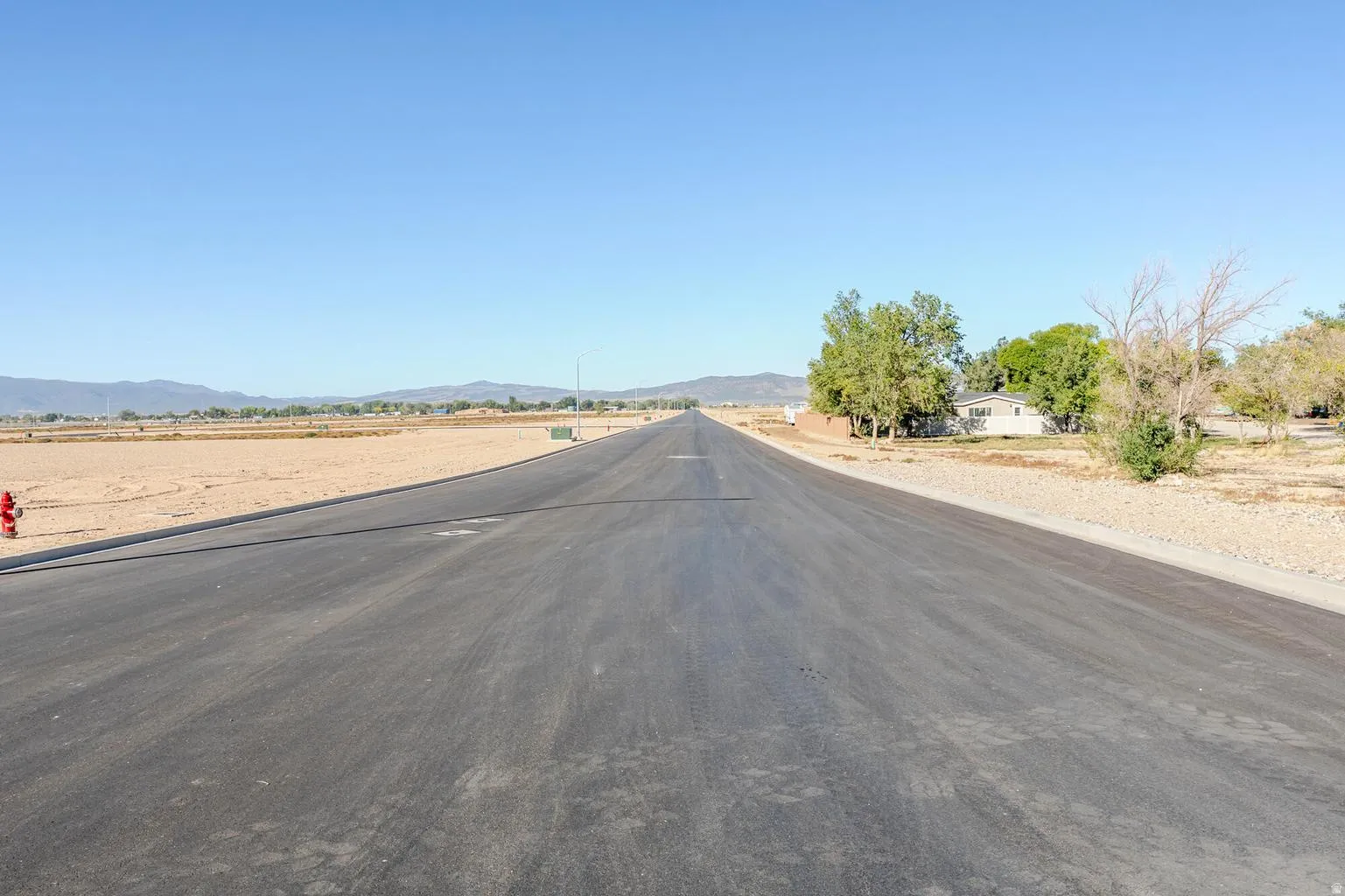 Paved asphalt road with undeveloped land borders