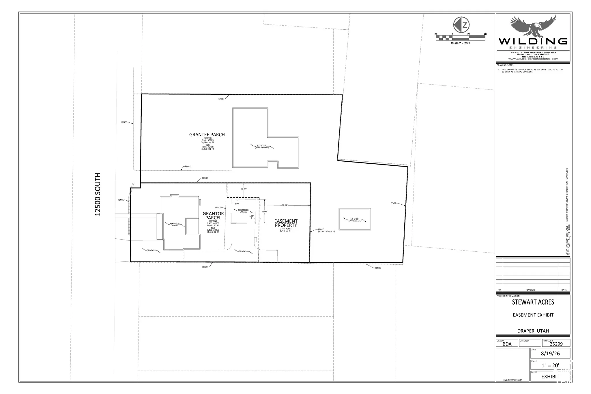 Easement Exhibit. Illustrating the property boundaries and designated easement areas