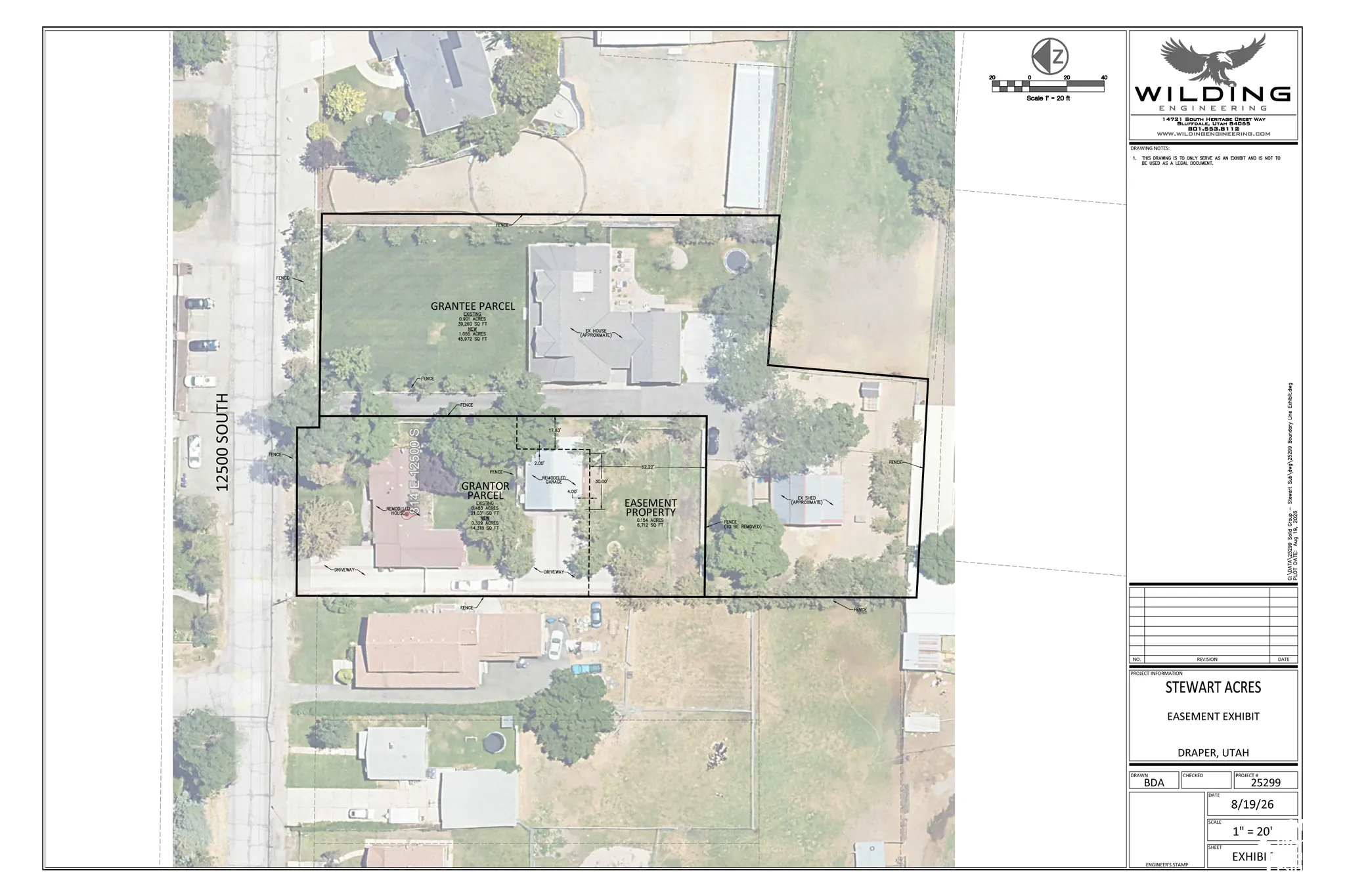Easement Exhibit. Illustrating the property boundaries and designated easement areas