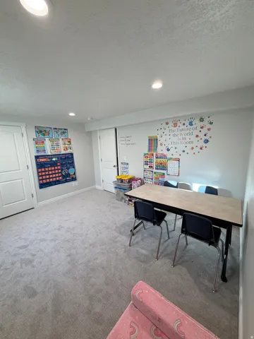 Bedroom 4: Large basement Bedroom with large double closet doors and plush carpet flooring.