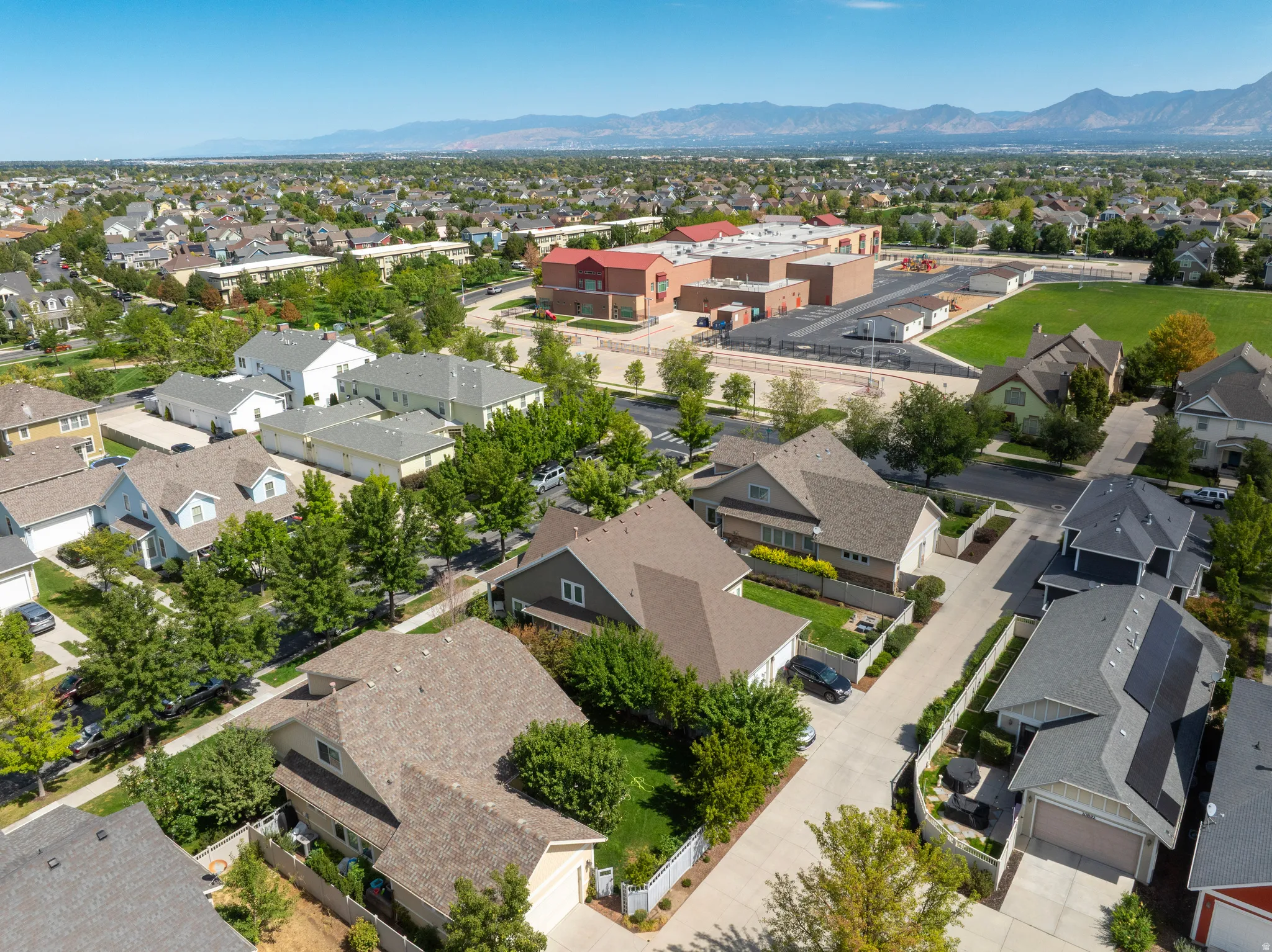 Residential neighborhood with mountain backdrop