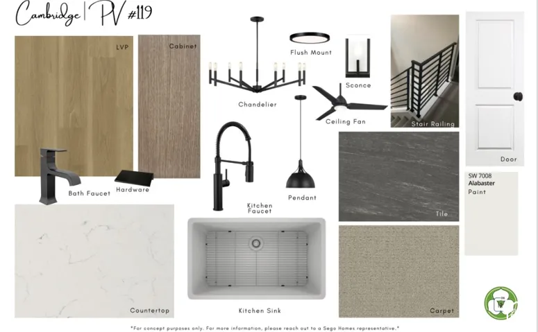 Design Board. Illustrating a selection of interior finishes and fixtures for the property