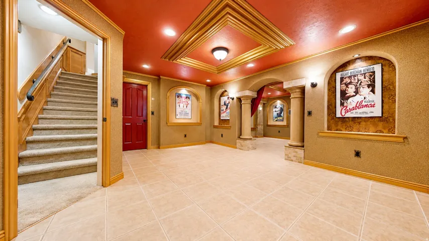 Tiled flooring with inset wall lighting