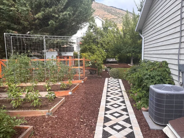 Stone paver path on sideyard