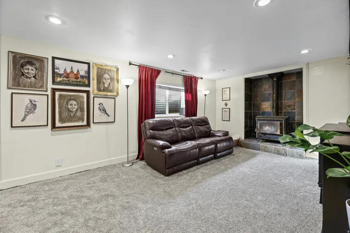 Living area featuring new carpet