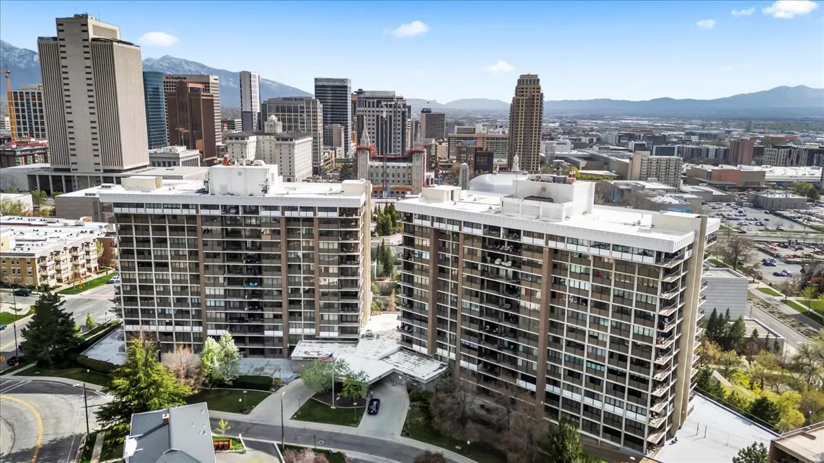 High-rise residential buildings with multiple balconies