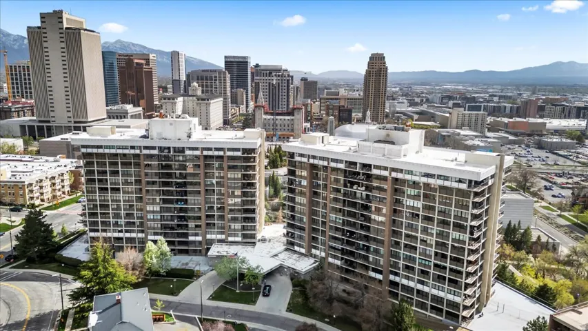 High-rise residential buildings with multiple balconies