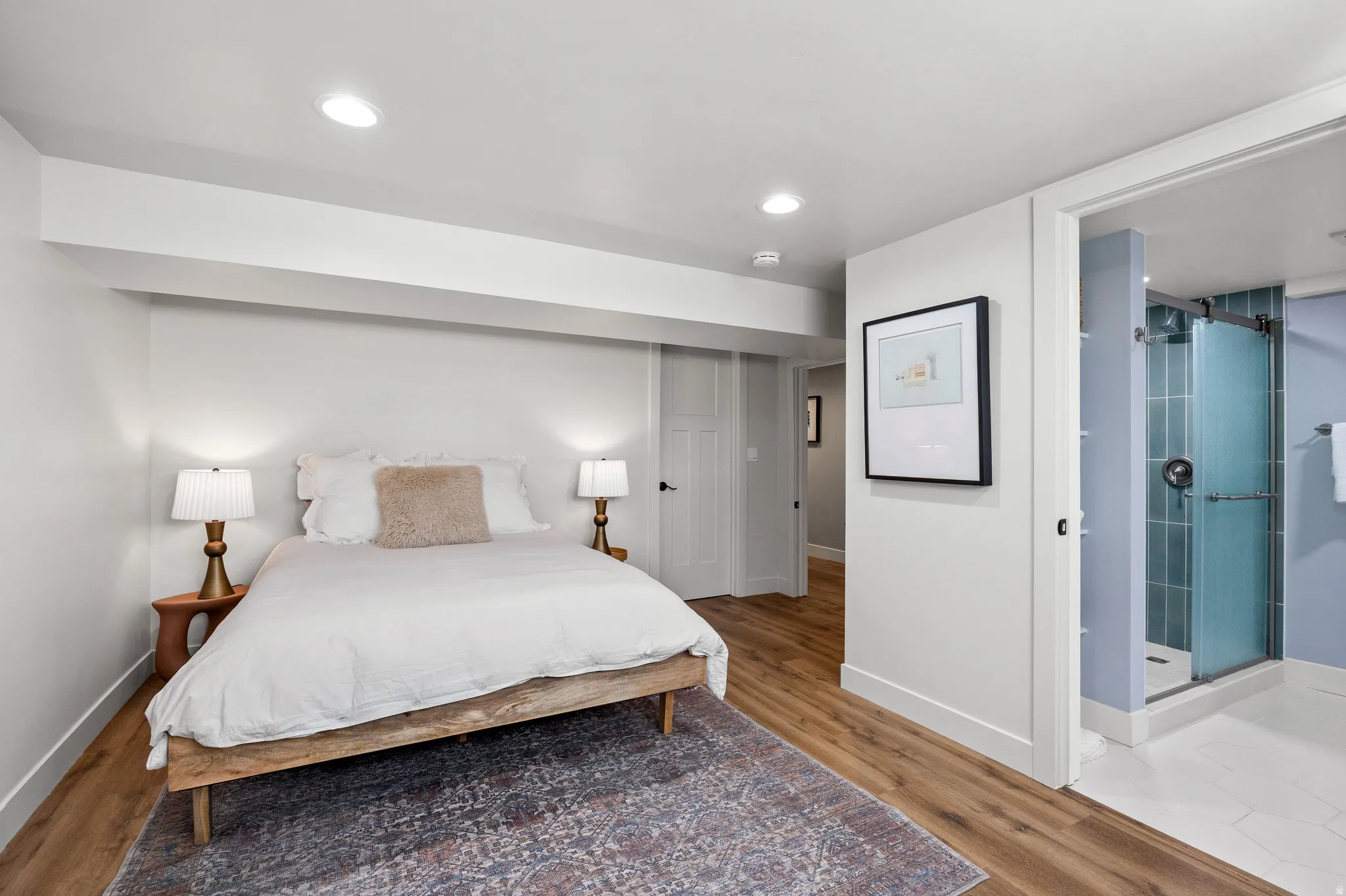 Wood-finish flooring with recessed lighting
