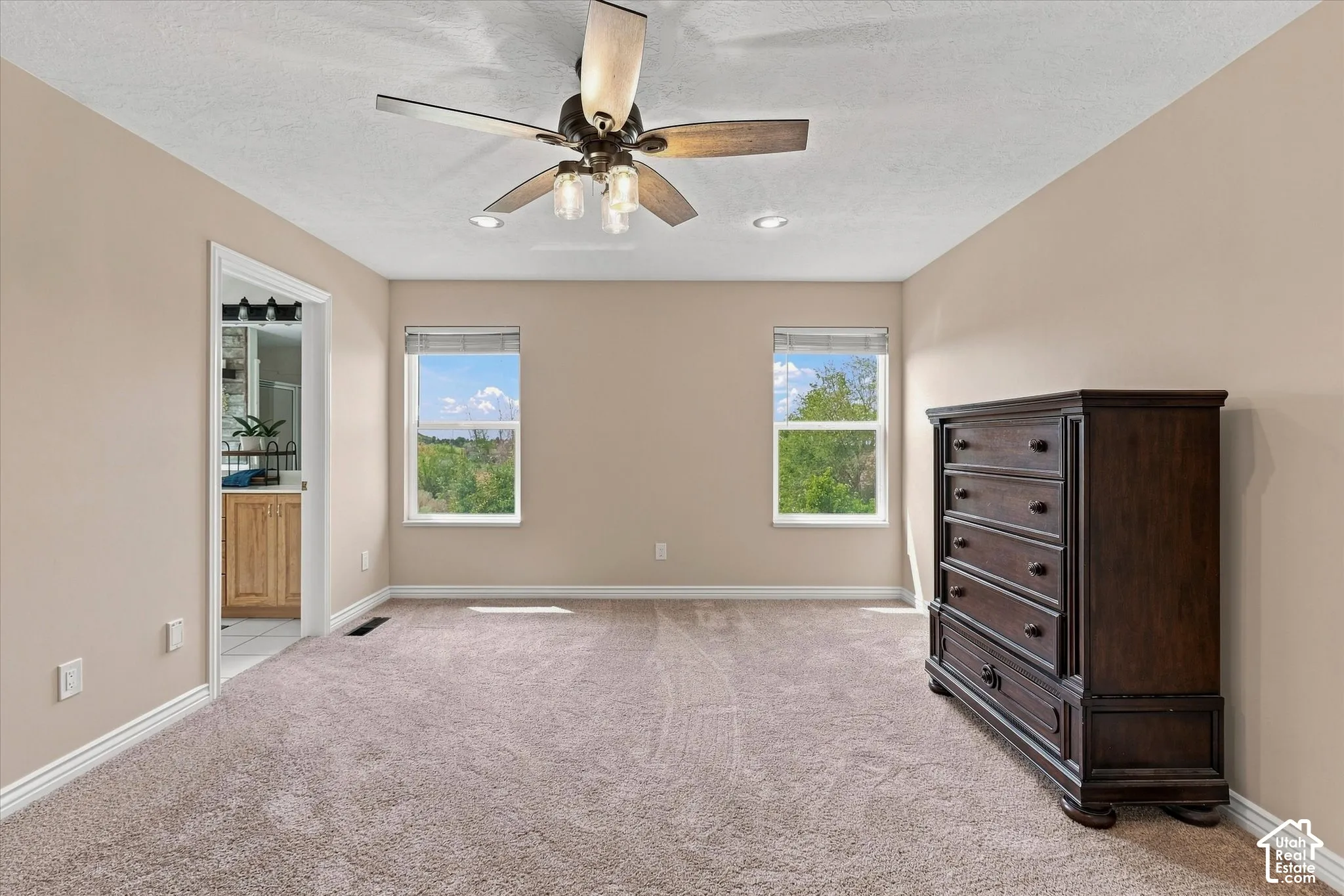 Plush carpet flooring with neutral wall tones