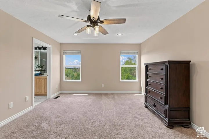 Plush carpet flooring with neutral wall tones