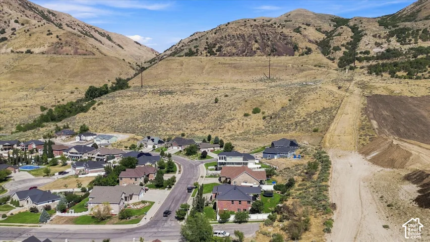Residential neighborhood featuring established homes, paved streets, and mountainous terrain