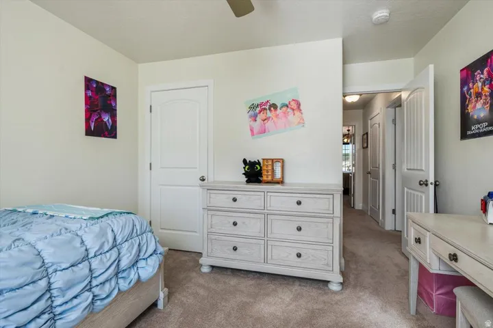 Neutral wall color, carpeted flooring, and white interior doors