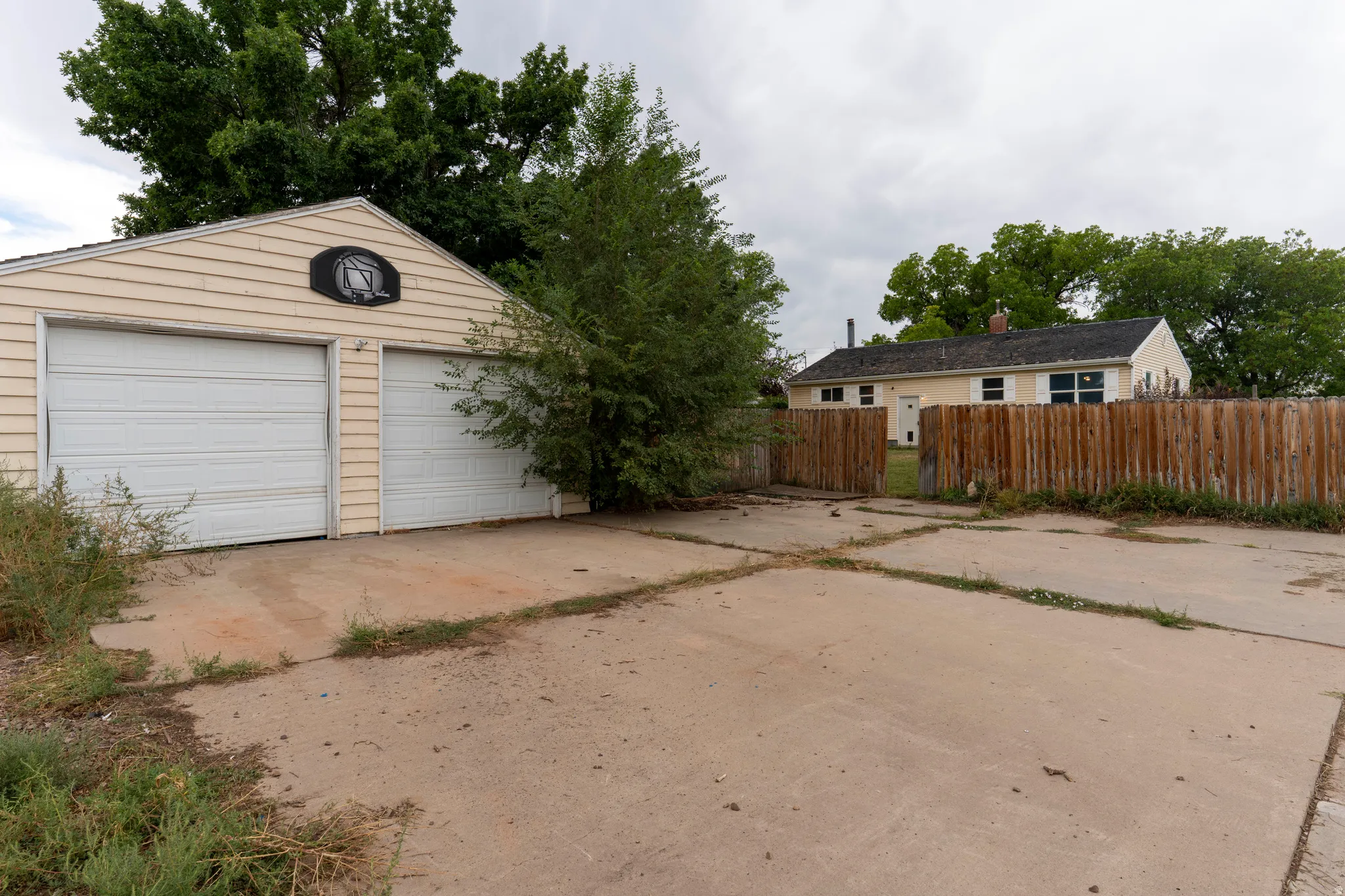 Two-car garage with horizontal siding