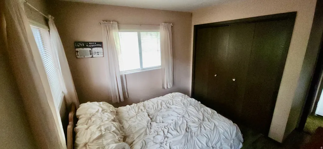 Bedroom on Main Floor Dark wood-finish sliding closet doors, Plenty of natural light
