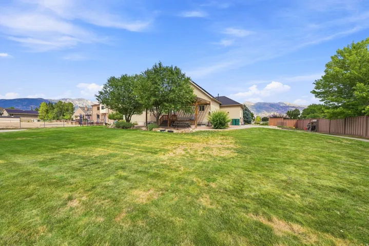 Expansive lawn with established trees and a privacy fence