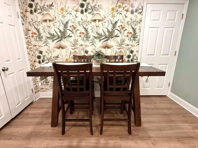 Wood-finish flooring with a decorative accent wall