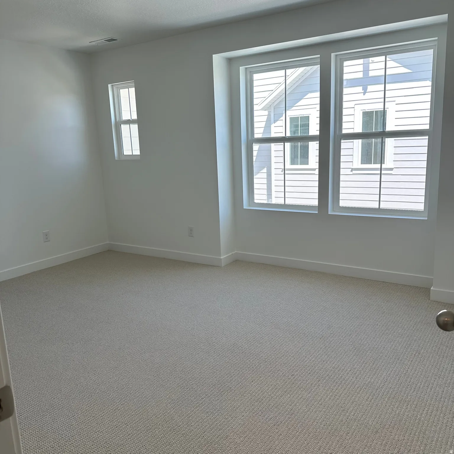 Light-colored carpeting with substantial baseboard trim