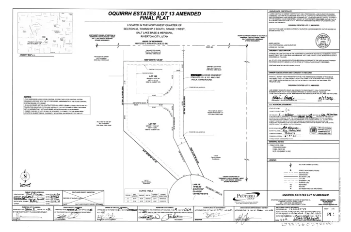 Final Plat Survey. Illustrating the land boundaries, easement areas, and technical specifications of the property