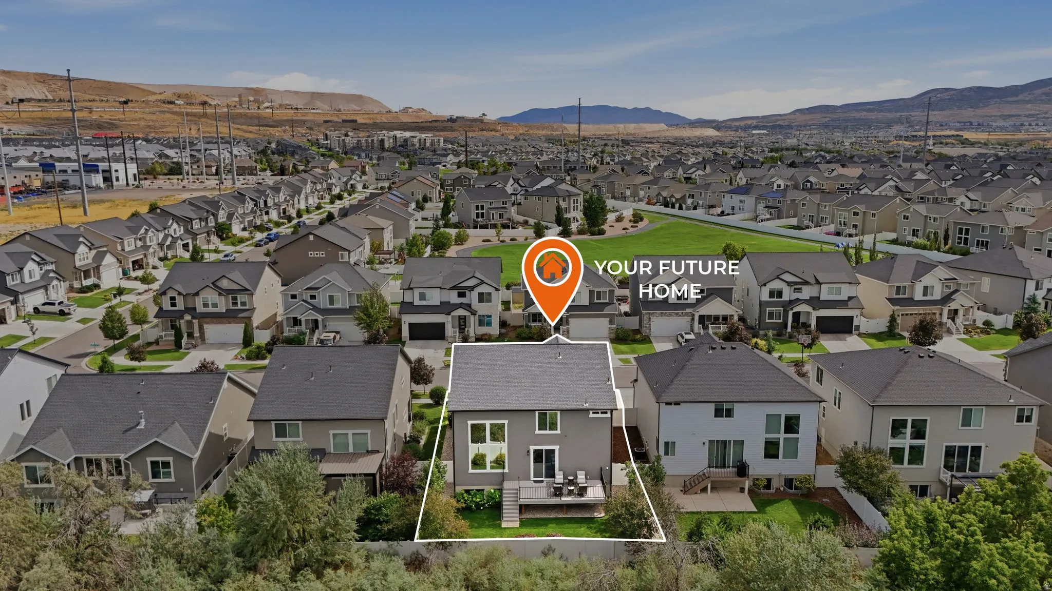 Aerial view of this modern home situated in an established residential community
