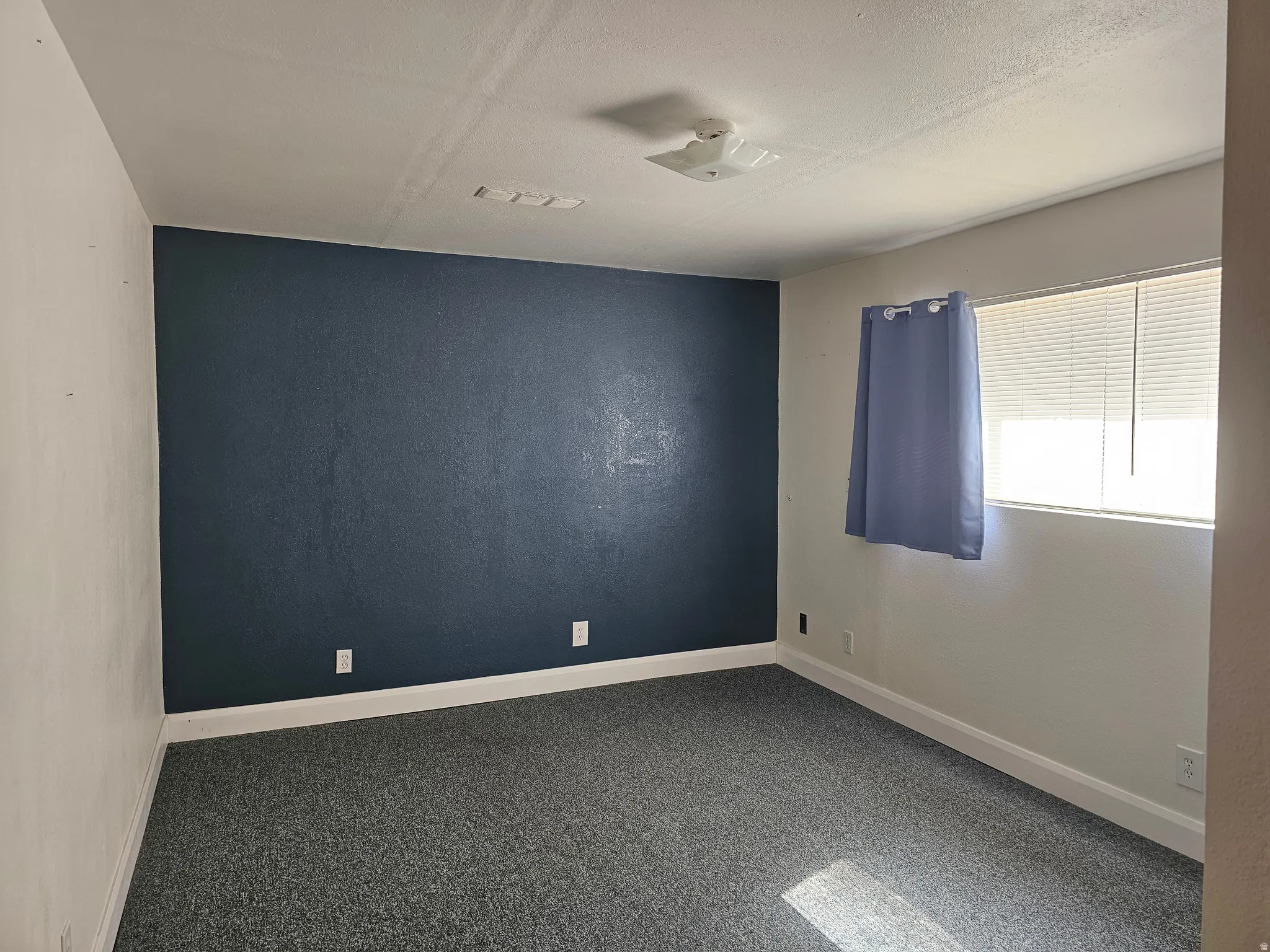 Versatile bedroom featuring neutral wall finishes, carpeted flooring, and abundant natural light from a large window