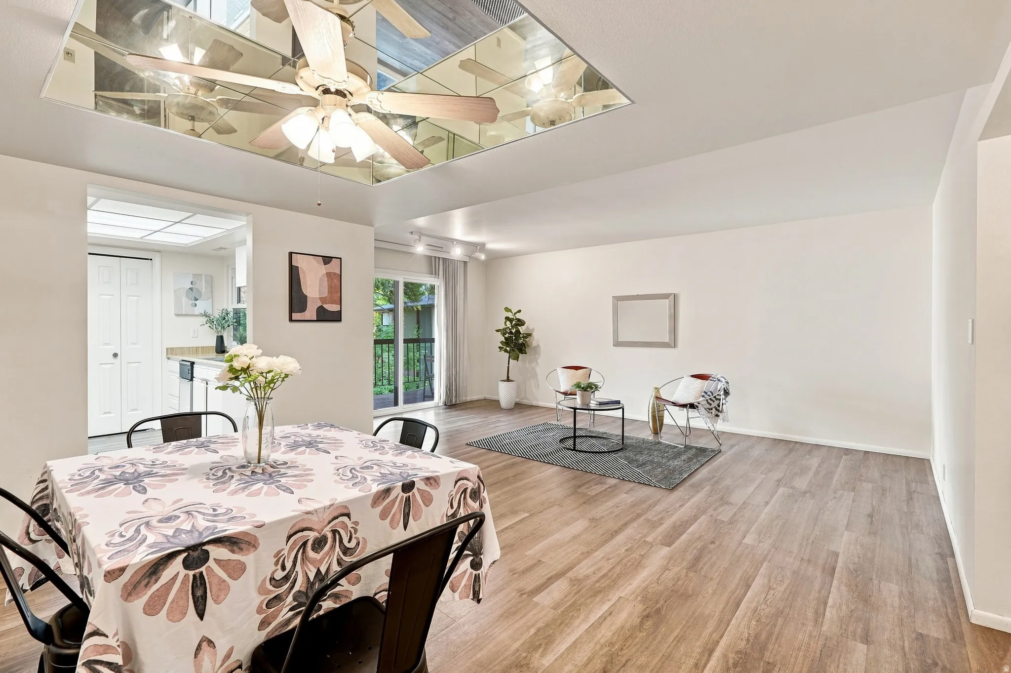 Living/dining room with solid surface flooring