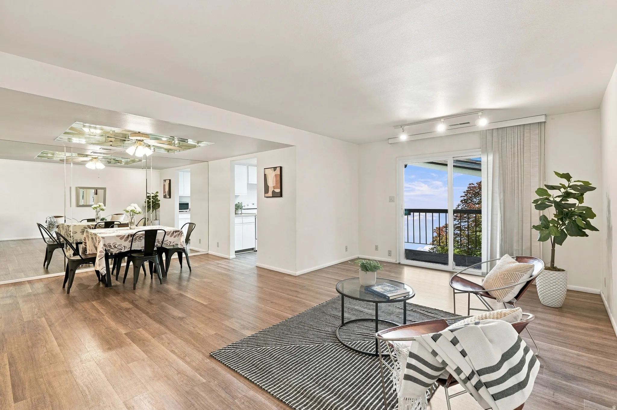 Living/dining room with solid surface flooring