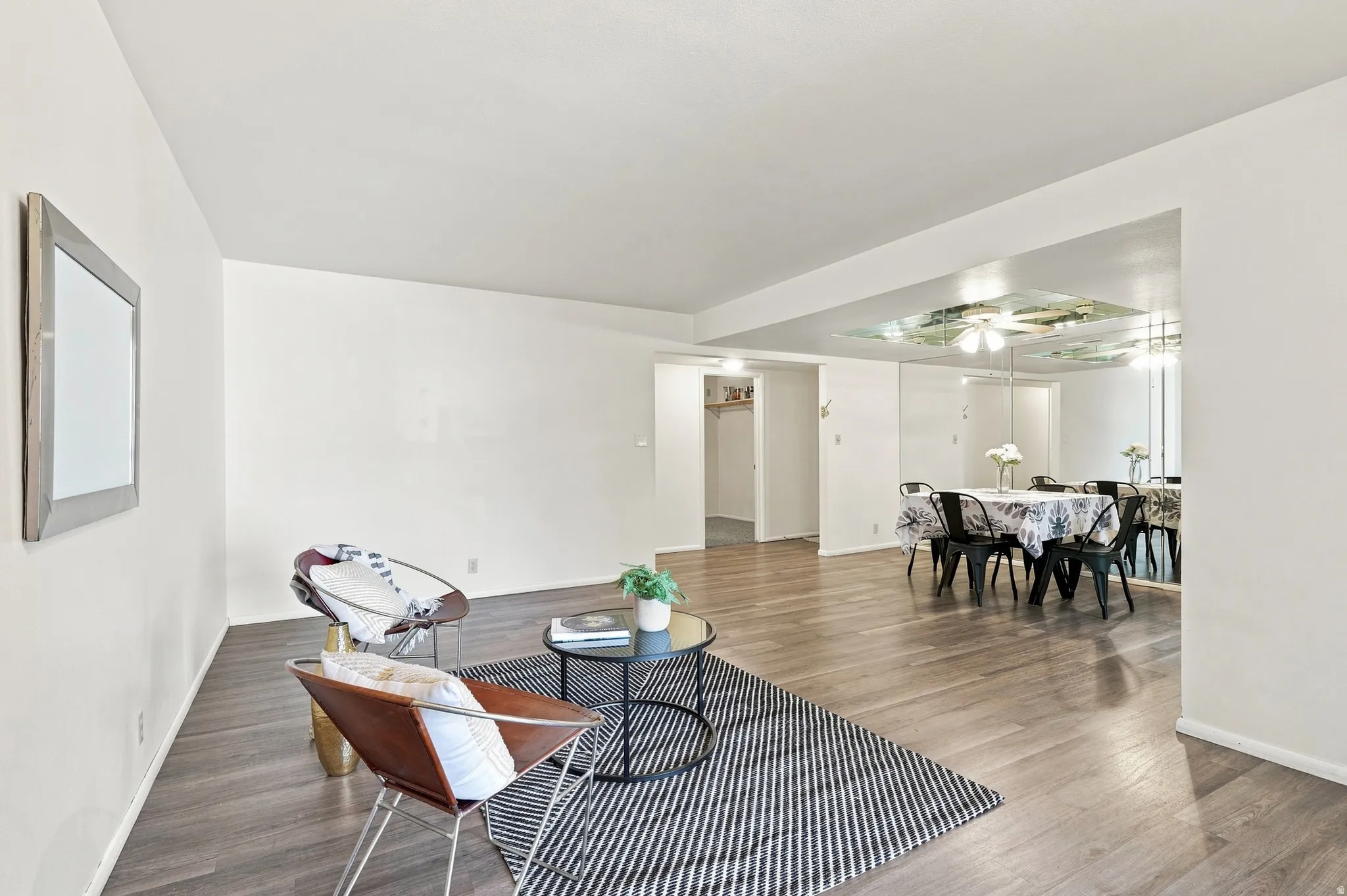 Living/dining room with solid surface flooring