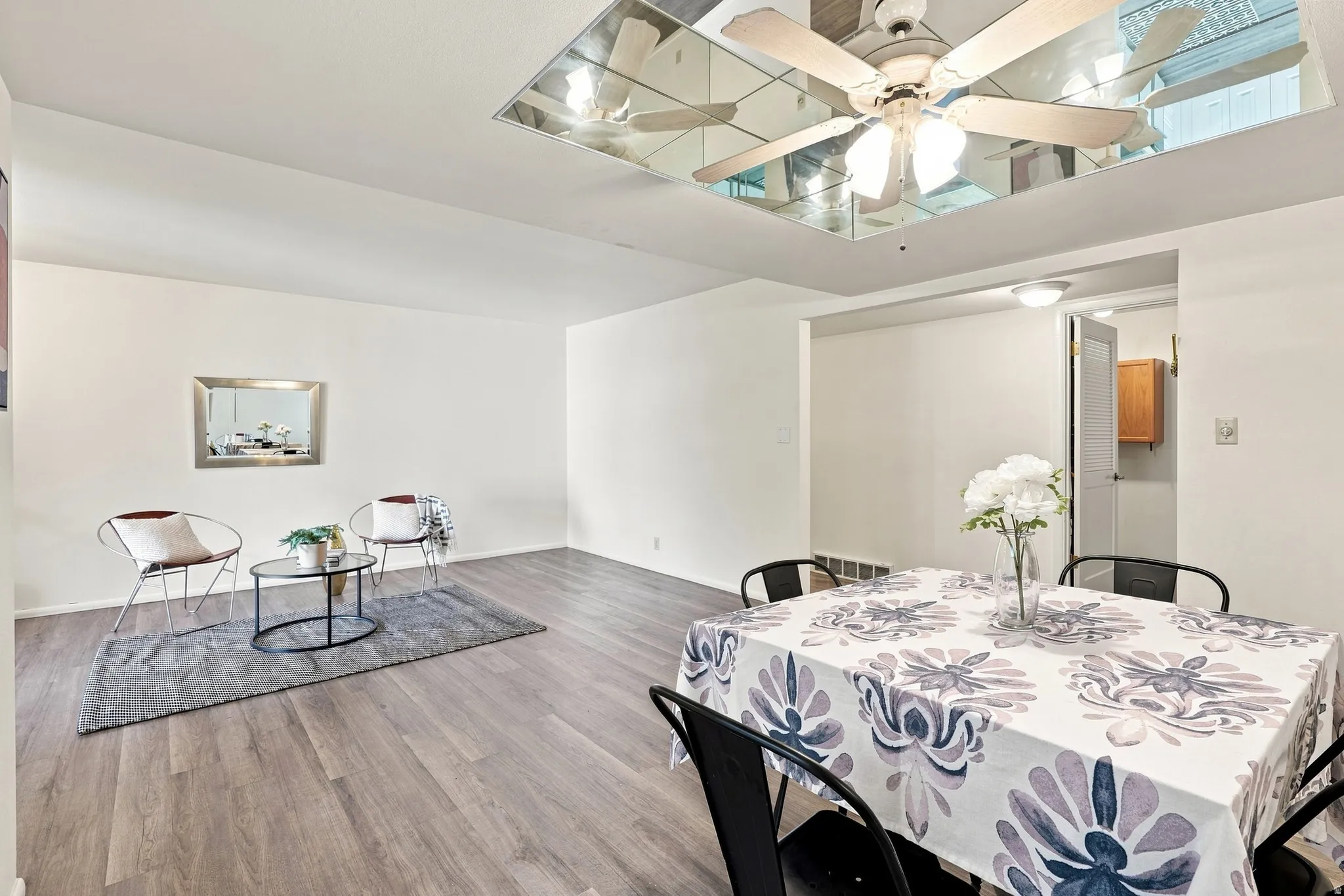 Living/dining room with solid surface flooring
