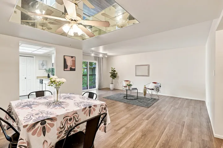 Living/dining room with solid surface flooring