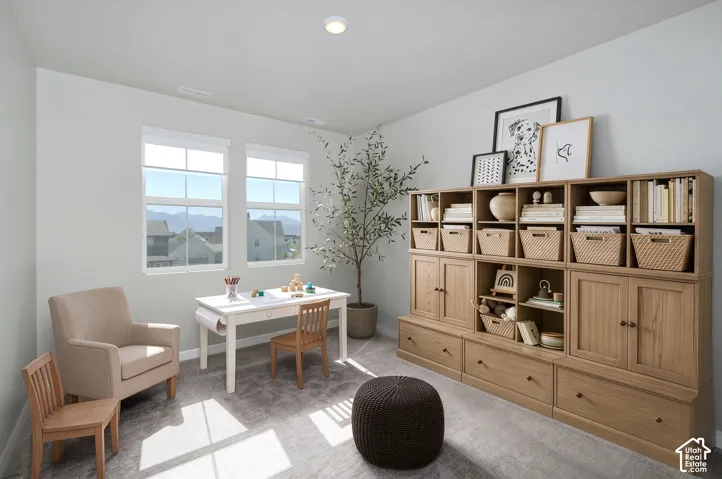 Built-in modular storage system with both open shelving and closed cabinetry