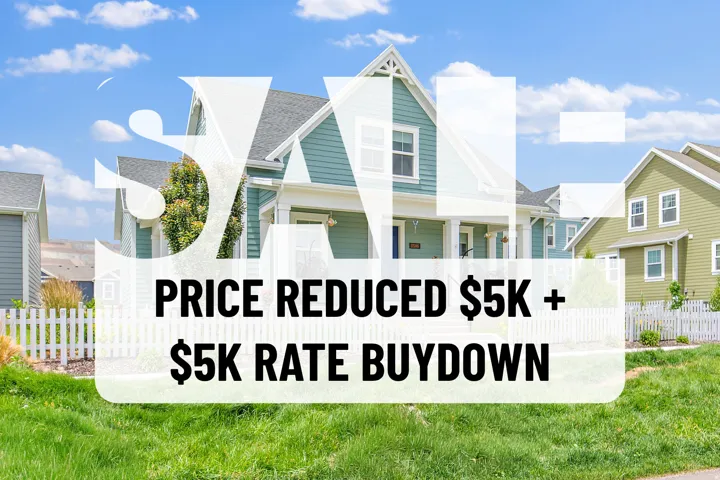 Promotional Material. Displaying a price reduction and rate buydown offer for the property