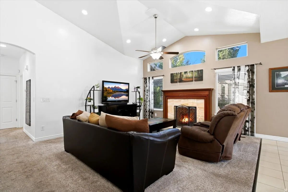 Gas fireplace, electric shades, 3M sun-control film on many south-facing windows