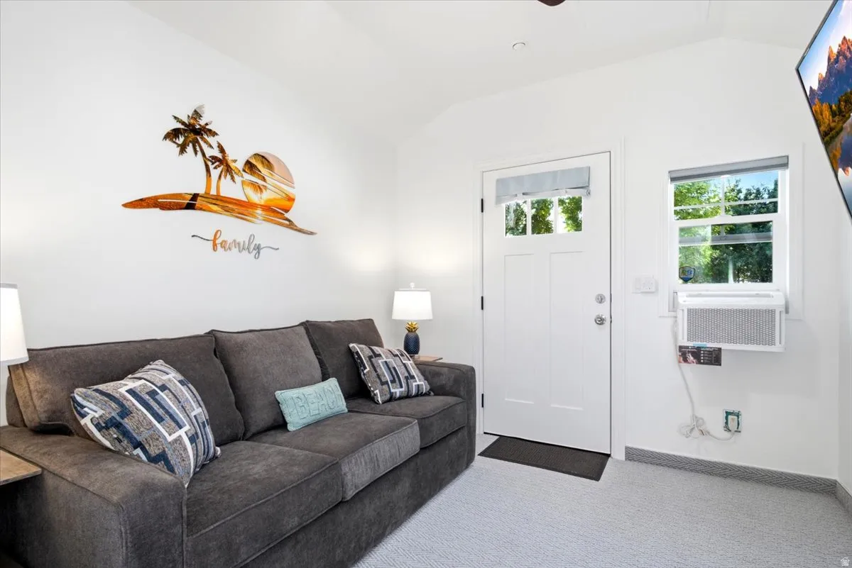 Custom shed includes power, air conditioning, an electric wall heater, a ceiling fan, and a perfect flex space for an office, hobby room, exercise room or entertainment room